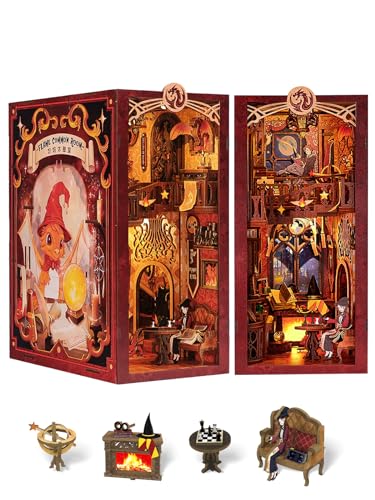 Fsolis Book Nook Kit DIY Miniature Room House Kit 3D Wooden Puzzle Craft for Adults Booknook Magic Decorative Bookend Bookshelf Bookcase Decor Gifts for Women Teens and Book Lovers Flam Common Room - Image 1