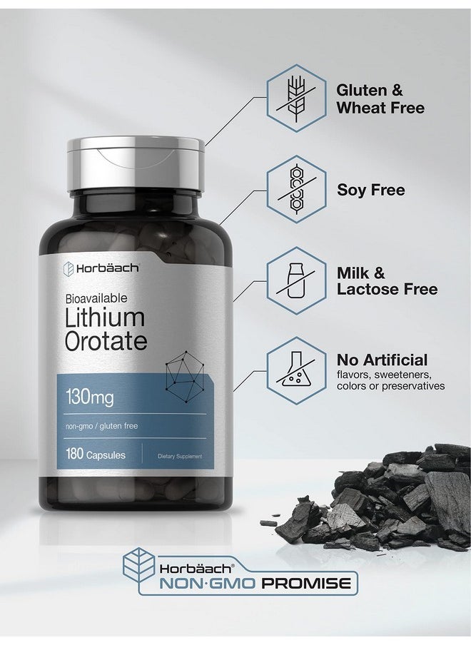 Horbaach Horbäach Lithium Orotate 130mg | 180 Capsules | Non-GMO, Gluten Free | 5mg Bioavailable Elemental Lithium  - Image 4