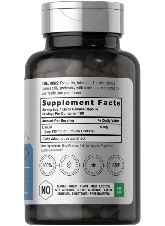Horbaach Horbäach Lithium Orotate 130mg | 180 Capsules | Non-GMO, Gluten Free | 5mg Bioavailable Elemental Lithium  - Image 2