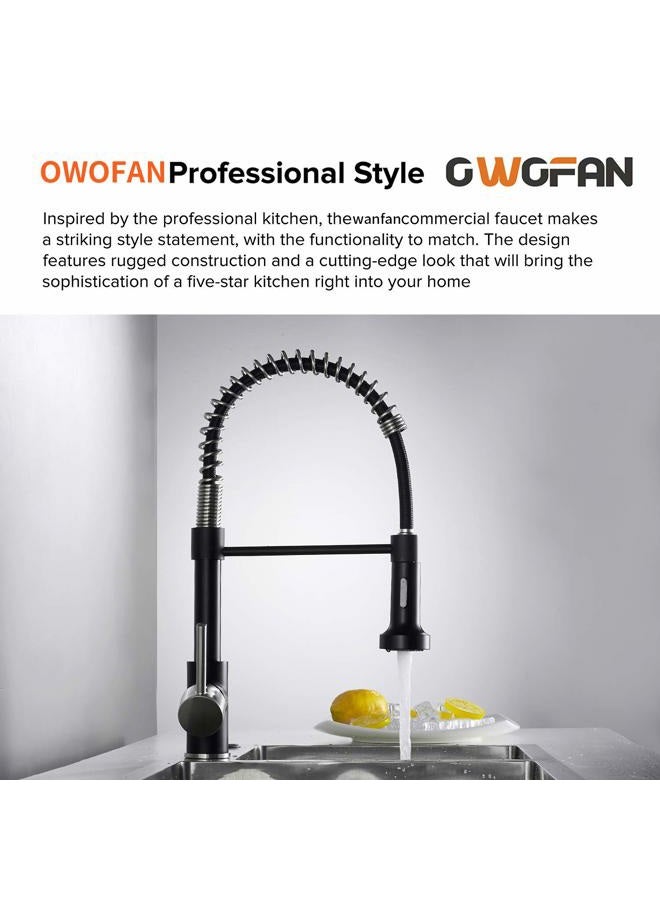 OWOFAN Low Lead Modern Single Handle Pull Down Sprayer Spring Kitchen Faucet, Brass Black&Brushed Nickel Kitchen Sink Faucets - Image 2