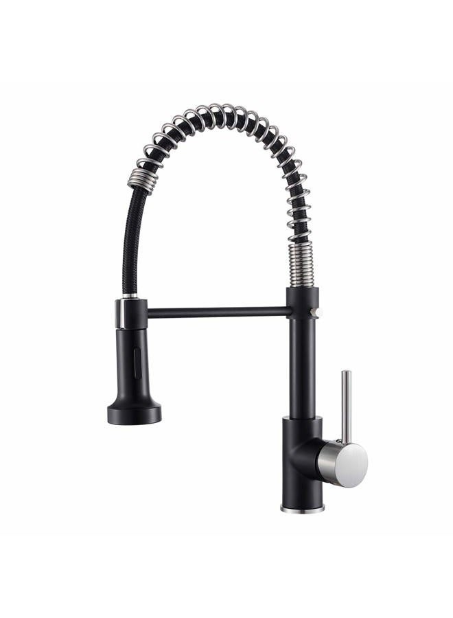 OWOFAN Low Lead Modern Single Handle Pull Down Sprayer Spring Kitchen Faucet, Brass Black&Brushed Nickel Kitchen Sink Faucets - Image 1