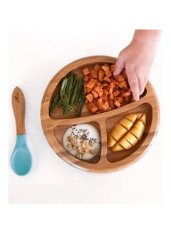 Avanchy Bamboo Suction Classic Plate + Spoon Blue  - Image 3