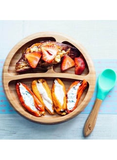 Avanchy Bamboo Suction Classic Plate + Spoon Blue  - Image 2