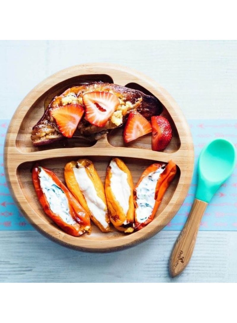 Avanchy Bamboo Suction Classic Plate + Spoon Blue - Image 2