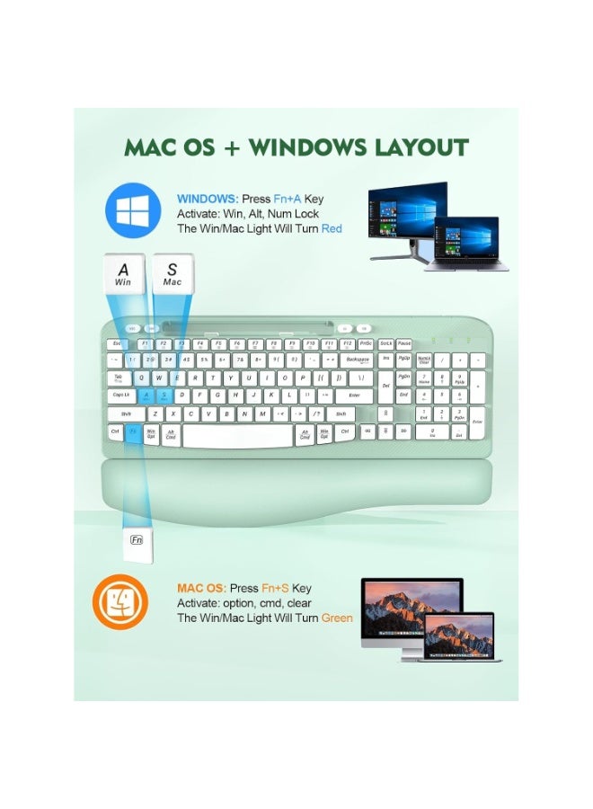 لوحة مفاتيح لاسلكية مريحة RT05 مزودة بمسند معصم مبطن، ومفاتيح مموجة، وحامل للهاتف، وكتابة طبيعية مريحة - Image 2