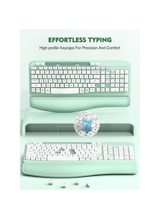 لوحة مفاتيح لاسلكية مريحة RT05 مزودة بمسند معصم مبطن، ومفاتيح مموجة، وحامل للهاتف، وكتابة طبيعية مريحة - Image 4