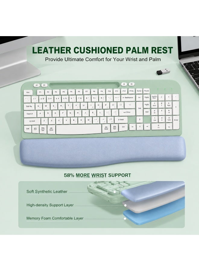 RT05 Ergonomic Wireless Keyboard with Cushioned Wrist Rest, Wave Keys, Phone Holder, Comfortable Natural Typing - Image 4