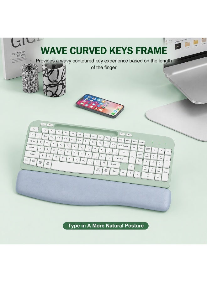 RT05 Ergonomic Wireless Keyboard with Cushioned Wrist Rest, Wave Keys, Phone Holder, Comfortable Natural Typing - Image 2