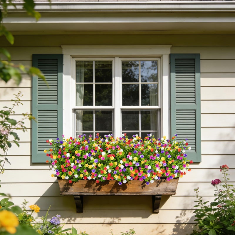Besteek 24 Bundles Artificial Flowers for Outdoors, Faux Plastic Flowers UV Resistant Fake Greenery Shrubs Plants for Outside Spring Summer Porch Window Garden Planter Home Decor, Mixed Color - Image 5