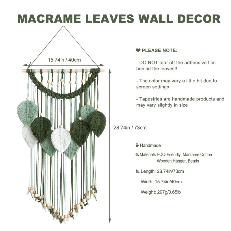 Artilady Macrame Wall Hanging -Handmade Sage Green Leaf Wall Tapestry,Boho Decorations for Bedroom Living Room Bathroom,Earthy Room Decor,Wedding Birthday for Women Girls - Image 5