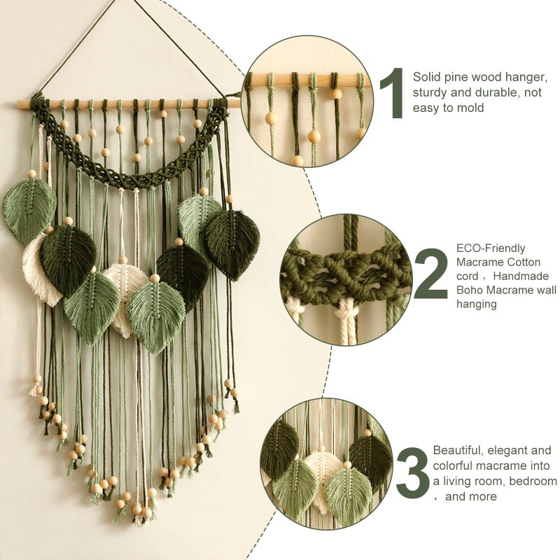 Artilady Macrame Wall Hanging -Handmade Sage Green Leaf Wall Tapestry,Boho Decorations for Bedroom Living Room Bathroom,Earthy Room Decor,Wedding Birthday for Women Girls - Image 2