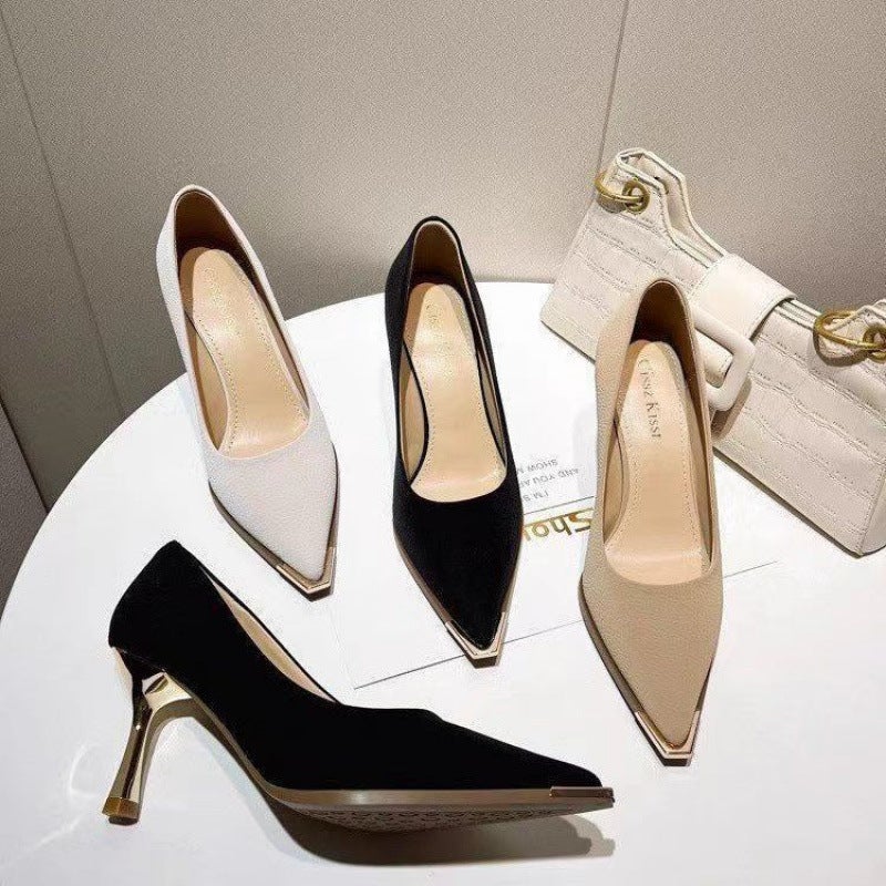 High Heels Women'S 2025 Autum New Fashion Metal Pointed Toe Shallow Mouth Small Stiletto Shoes Commuter Professional Shoes - Image 2