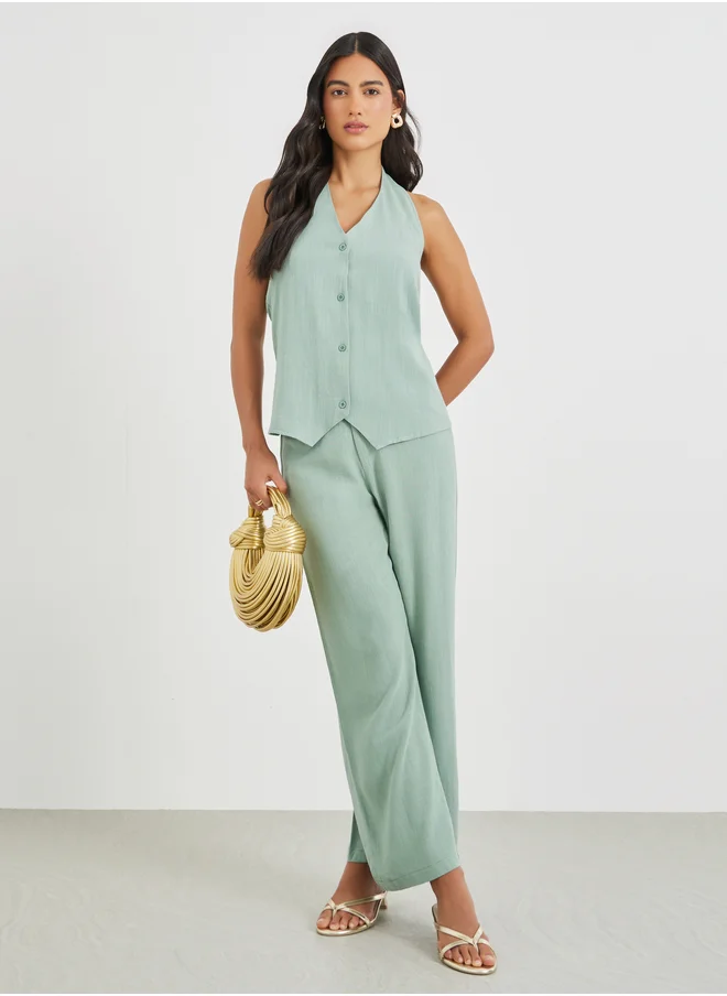 ستايلي Styli Solid Halter Neck Buttoned Waistcoat