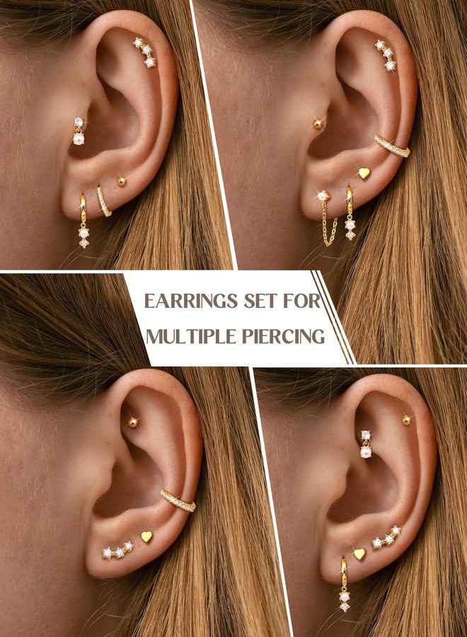 THUNARAZ 14K Gold Hoop Stud Earrings for Women Trendy Non Tarnish Stack Earrings Hypoallergenic Cartilage Earring Sets for Multiple Piercing Dainty Pearl Chain Drop Dangle Earring - Image 4