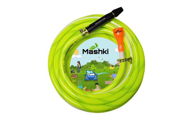 Mashki® Heavy Duty 3 Layered PVC Braided Garden Water Hose Pipe with Adjustable Black Jet Spray Nozzle | Water Pipe for Car Wash, Garden, Home Cleaning, Bike Wash, Floor Clean (25 Meter (82 Feet)) - Image 1