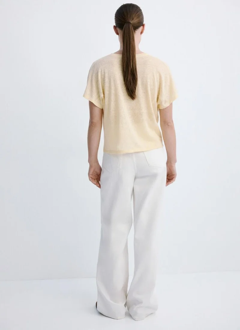 MANGO Short-sleeved linen t-shirt