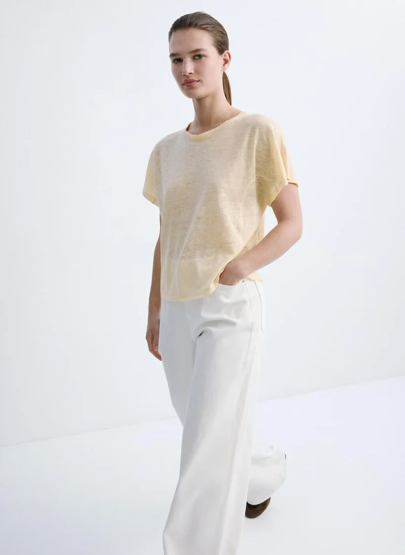 MANGO Short-sleeved linen t-shirt
