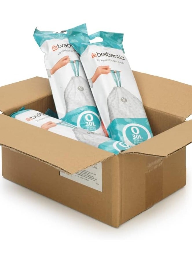 brabantia Brabantia PerfectFit Bin Liners Multipack (Size O 30 Litre) Thick Plastic Trash Bags with Tie Tape Drawstring Handles (60 Bags), White  - Image 1