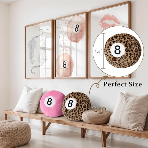 Dripykiaa Cheetah 8 Ball Throw Pillow, 14" Leopard Print 8 Ball Pillow Round Plush Decorative Cushion, Soft Trendy Throw Pillow for Bedroom & Living Room, Modern Aesthetic Home Decor for Women & Teens - Image 4