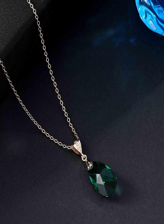 EVEVIC Austrian Crystals Teardrop Pendant Necklace for Women 14K Gold Plated Hypoallergenic Dainty Jewelry - Image 3