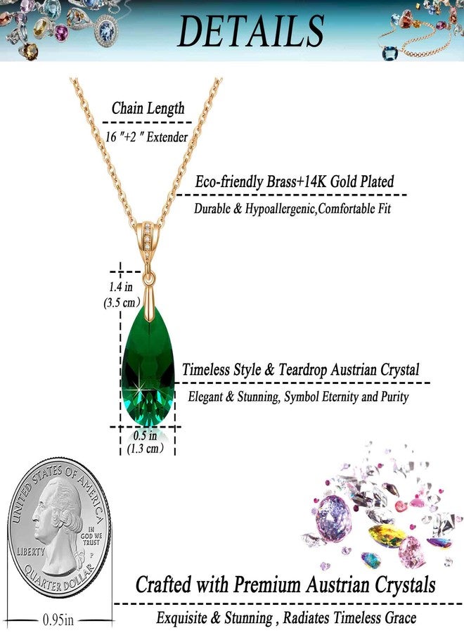 EVEVIC Austrian Crystals Teardrop Pendant Necklace for Women 14K Gold Plated Hypoallergenic Dainty Jewelry - Image 4
