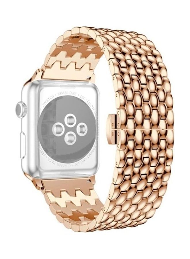 NIBEMINENT Dragon Scale Texture Metal Replacement Strap Watchband For Apple Watch Series 1/2/3/4/5/6/7/SE 38-40-41mm Rose Gold - Image 1