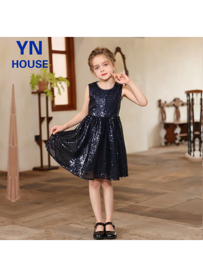 Yinuofang Girls' Children's Day Performance Dress Spring Summer Flower Girl Host Girl's Formal Dress 120cm - Image 1