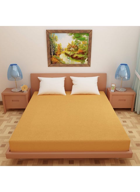Lithara Terry Cotton Fitted Mattress Protector for Single Bed Waterproof Elastic Band Ultra Soft Hypoallergenic Mattress Cover Size 72 x 30 Inches 6 x 25 Feet Golden