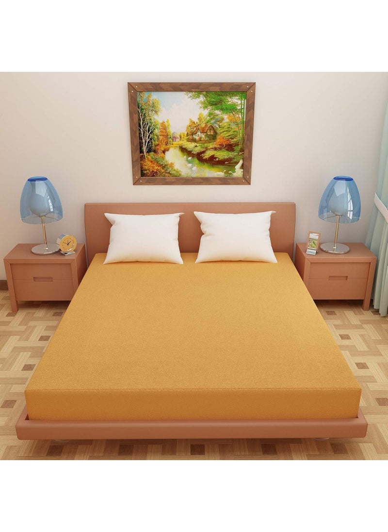 Lithara Lithara Terry Cotton Fitted Mattress Protector for Single Bed Waterproof Elastic Band Ultra Soft Hypoallergenic Mattress Cover Size 72 x 30 Inches 6 x 25 Feet Golden  - Image 1