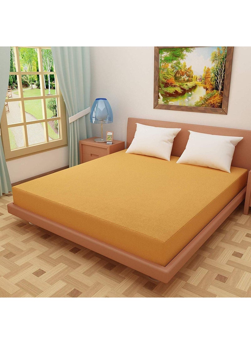 Lithara Lithara Terry Cotton Fitted Mattress Protector for Single Bed Waterproof Elastic Band Ultra Soft Hypoallergenic Mattress Cover Size 72 x 30 Inches 6 x 25 Feet Golden  - Image 2