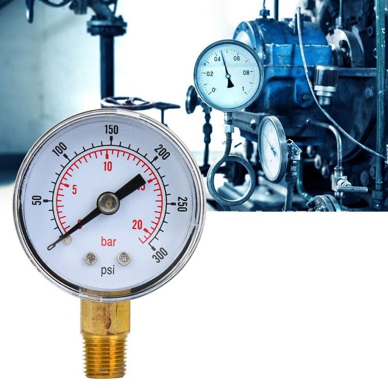 Mechanical Pressure Gauge 0 300 Psi 0 20 Bar Transparent Dial Metal Case For Air Oil Water - Image 4