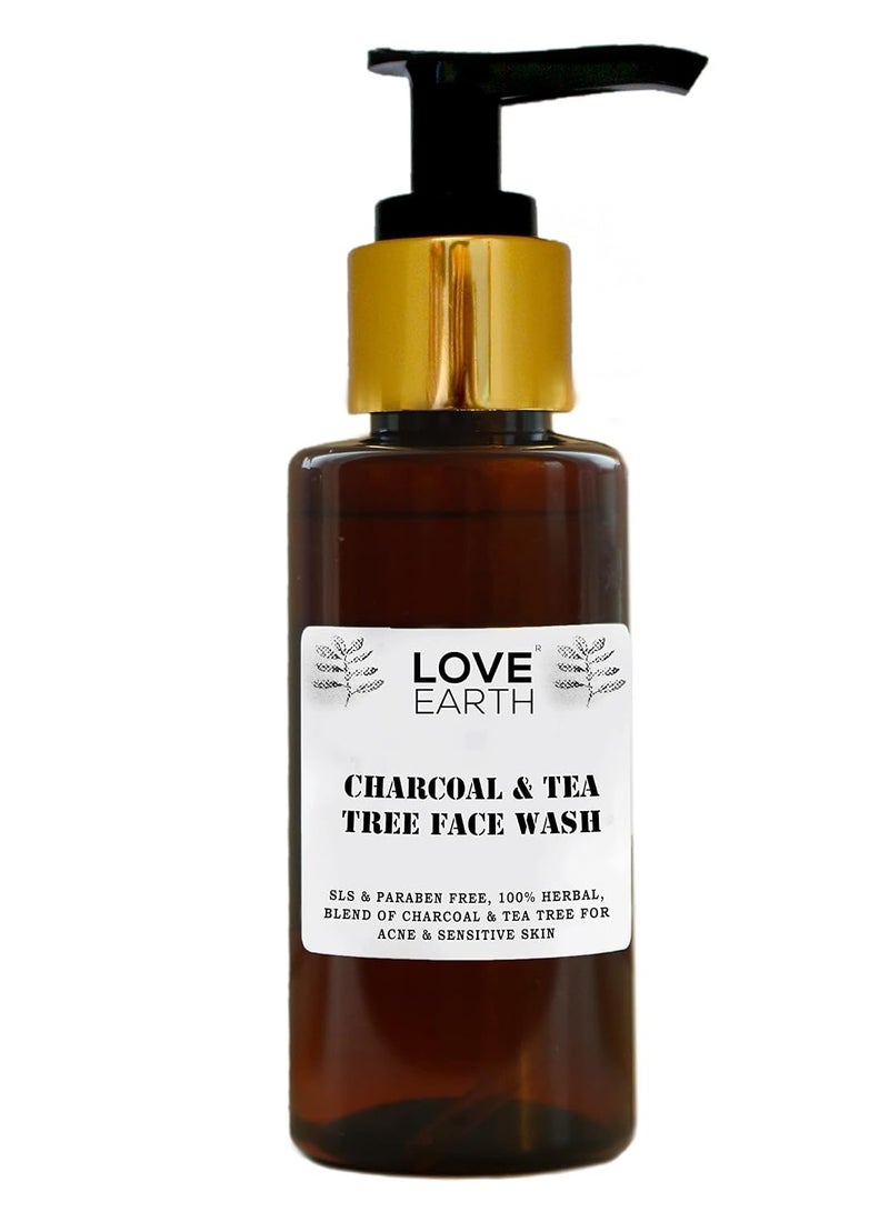 Love Earth Charcoal Tea Tree Face Wash for Oil Control, Acne & Detox 100ml - Image 1