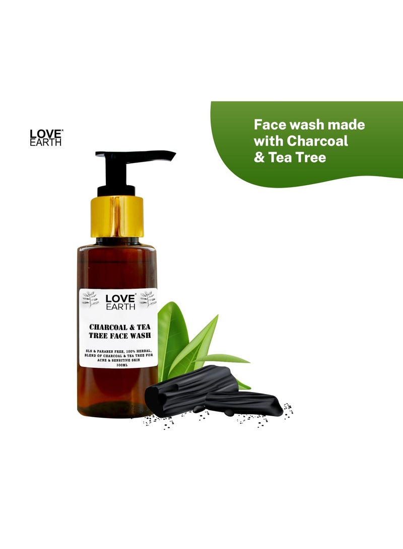 Love Earth Charcoal Tea Tree Face Wash for Oil Control, Acne & Detox 100ml - Image 2