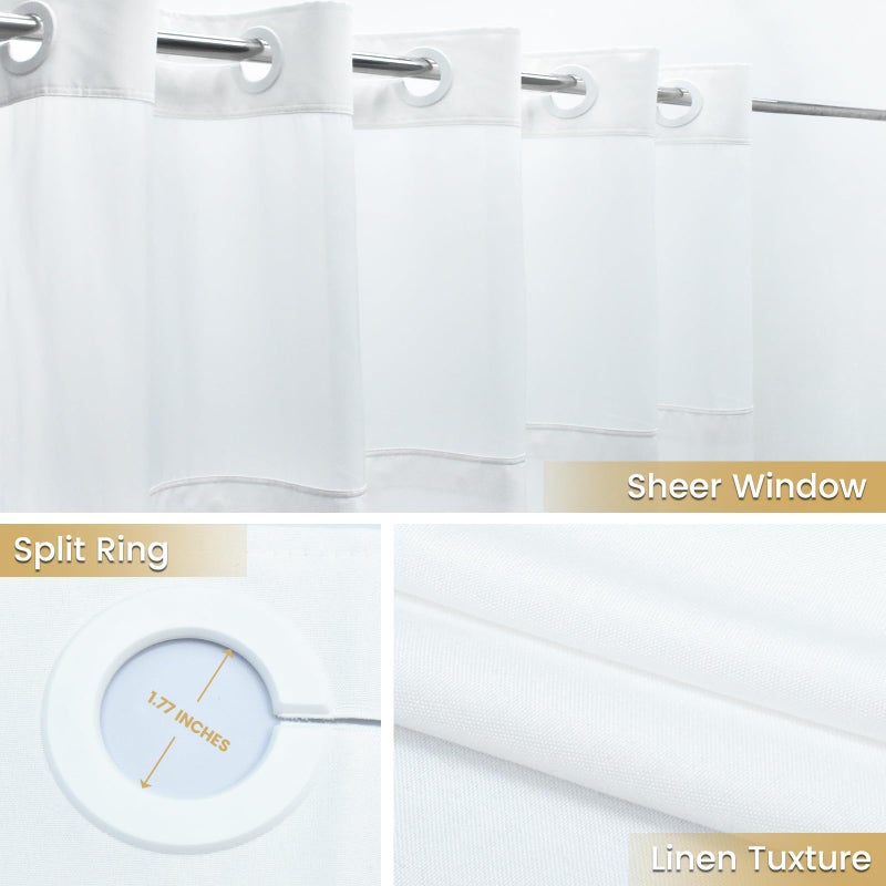 WONICY ستارة دش لا خطاف مع Snap in Liner Polyester ستارة دش محكم مع بطانة بطانة مقاومة للماء ، ستائر دش على غرار الفندق للحمام 71WX77H أبيض - Image 3