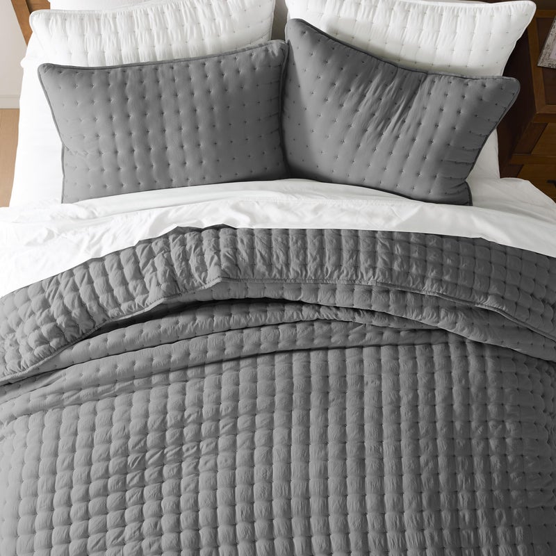 WDCOZY Dark Grey King Size Quilt Bedding Sets with Pillow Shams, Deep Lightweight Bedspread Coverlet, Quilted Blanket Thin Comforter Bed Cover, All Season Summer Spring, 3 Pieces, 104x90 inches - Image 3