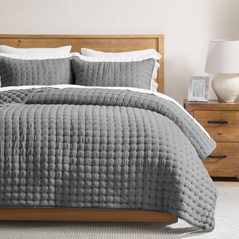 WDCOZY Dark Grey King Size Quilt Bedding Sets with Pillow Shams, Deep Lightweight Bedspread Coverlet, Quilted Blanket Thin Comforter Bed Cover, All Season Summer Spring, 3 Pieces, 104x90 inches - Image 1