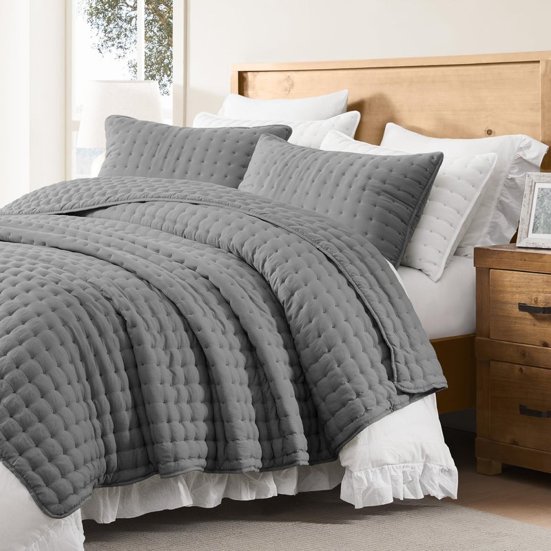 WDCOZY Dark Grey King Size Quilt Bedding Sets with Pillow Shams, Deep Lightweight Bedspread Coverlet, Quilted Blanket Thin Comforter Bed Cover, All Season Summer Spring, 3 Pieces, 104x90 inches - Image 5