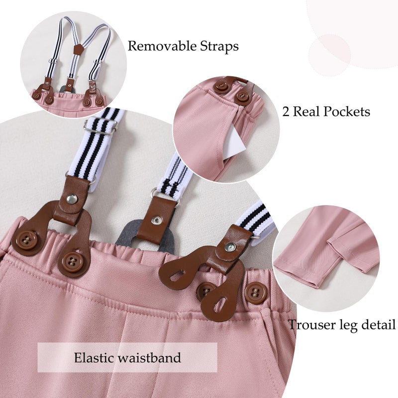 WESIDOM Toddler Boy Clothes Suit Formal Dress Shirt+Bowtie+Vest+Boutonniere+Suspender Pants Boys Gentleman Outfits Set Pink - Image 3