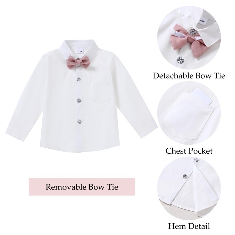 WESIDOM Toddler Boy Clothes Suit Formal Dress Shirt+Bowtie+Vest+Boutonniere+Suspender Pants Boys Gentleman Outfits Set Pink - Image 2