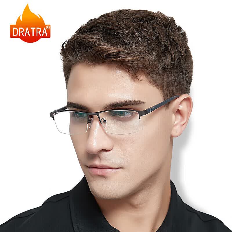 JD Jing Zao DRATRA Semi-Rimless Nearsighted Glasses for Men with Anti-Blue Light Radiation Protection, Optical Frame, Prescription Lenses Available, Astigmatism Correction, Photochromic Lenses, Business Style - Image 1
