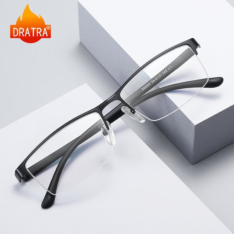 JD Jing Zao DRATRA Semi-Rimless Nearsighted Glasses for Men with Anti-Blue Light Radiation Protection, Optical Frame, Prescription Lenses Available, Astigmatism Correction, Photochromic Lenses, Business Style - Image 2