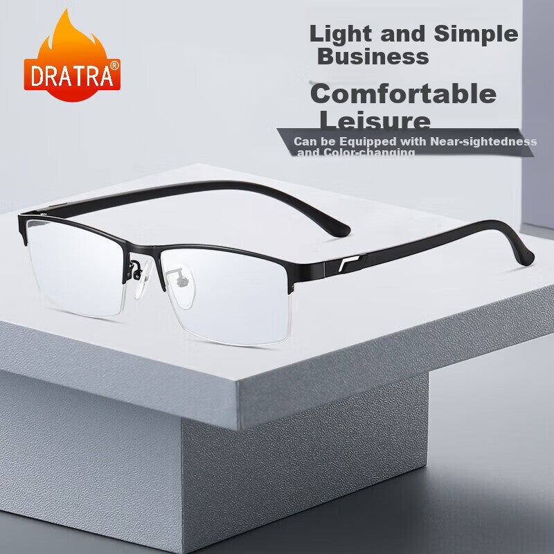 JD Jing Zao DRATRA Semi-Rimless Nearsighted Glasses for Men with Anti-Blue Light Radiation Protection, Optical Frame, Prescription Lenses Available, Astigmatism Correction, Photochromic Lenses, Business Style - Image 4