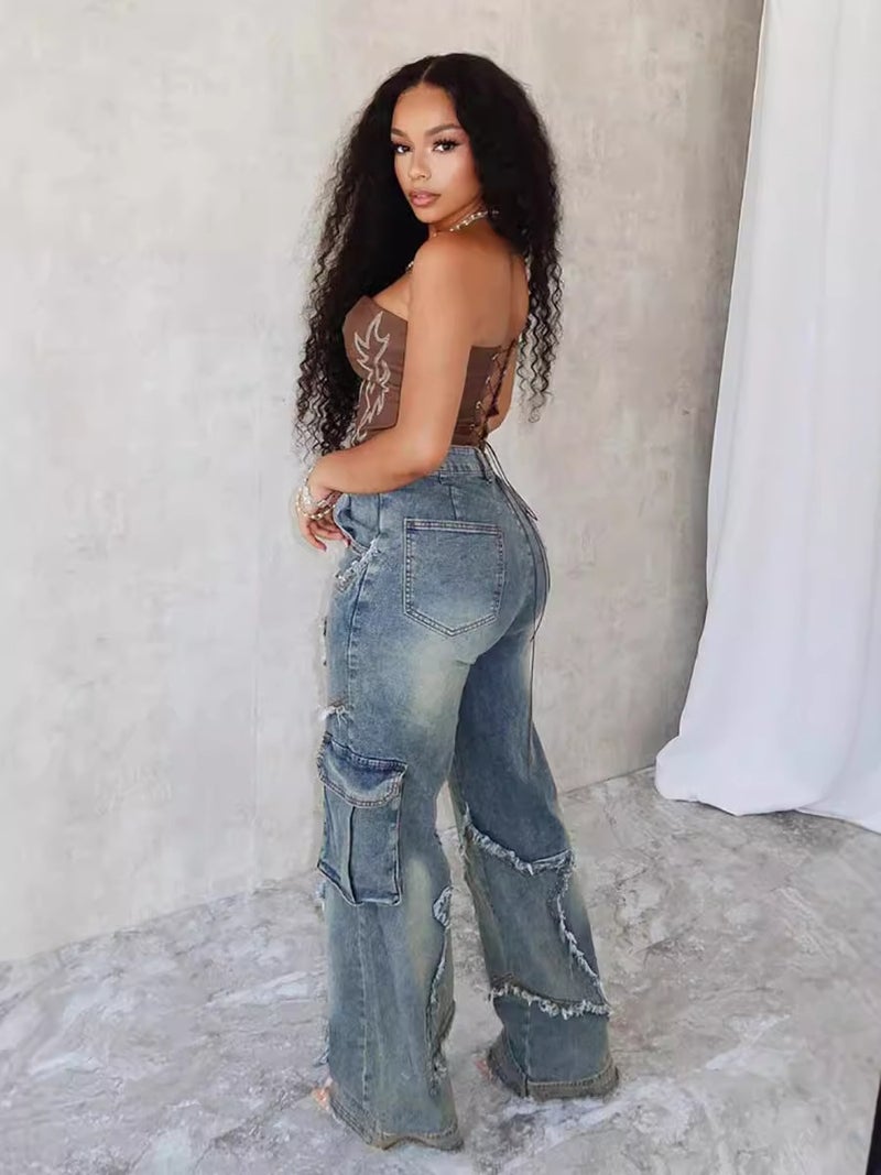 2024 Jeans Star Tassel Fringe Loose Straight Casual Pants Women - Image 4