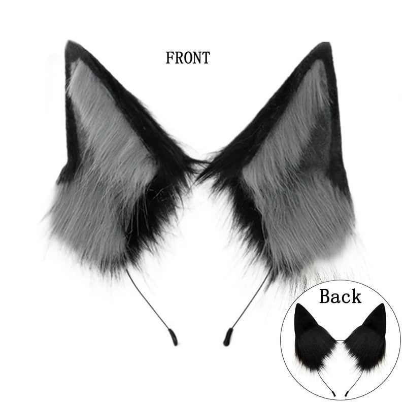 QinRuan Faux Fur Wolf Ears Headband Furry Dog Tail Set Animal Coustume Cospaly Halloween Party - Image 3