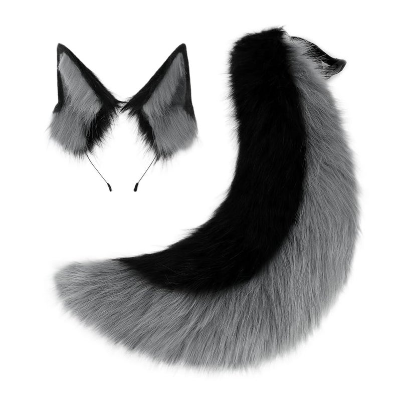 QinRuan Faux Fur Wolf Ears Headband Furry Dog Tail Set Animal Coustume Cospaly Halloween Party - Image 1