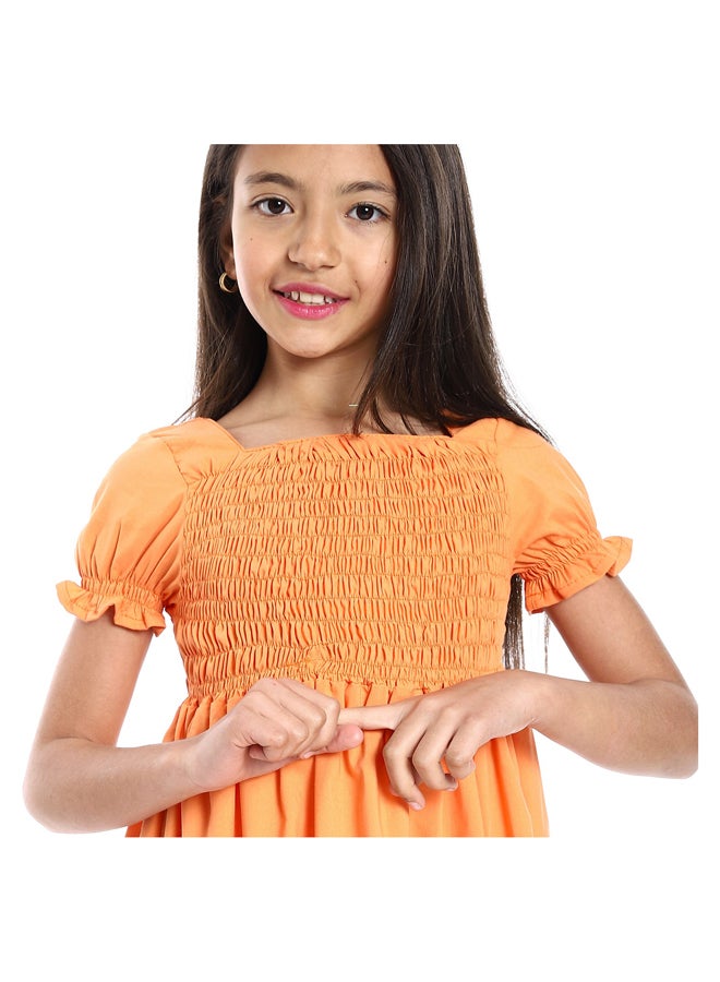 Andora Short Puffed Sleeves Square Neck Orange Girls Dress - Image 5