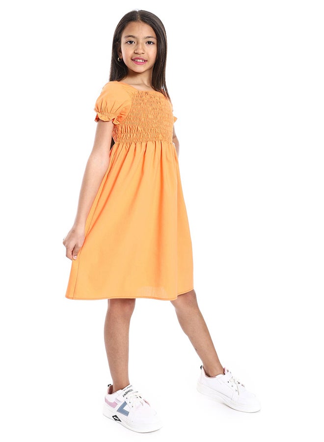 Andora Short Puffed Sleeves Square Neck Orange Girls Dress - Image 4