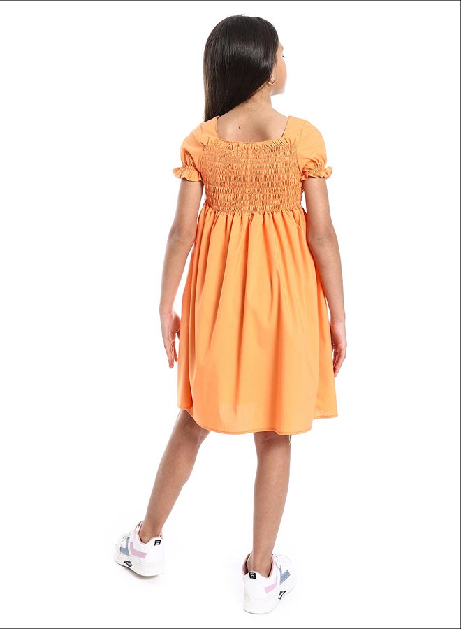 Andora Short Puffed Sleeves Square Neck Orange Girls Dress - Image 3