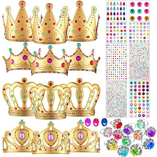 MTLEE 12 Pcs Foam Princess Tiaras Crown 928 Pcs Gem Stickers 12 Gem Rings Craft Making Kits Gifts for Birthday Party FavorsPopular Style - Image 1