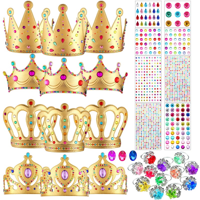 MTLEE 12 Pcs Foam Princess Tiaras Crown 928 Pcs Gem Stickers 12 Gem Rings Craft Making Kits Gifts for Birthday Party FavorsPopular Style - Image 2